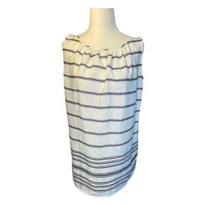 Loft Button Back High Neck Blouse White Black Striped Print Sleeveless Top XS